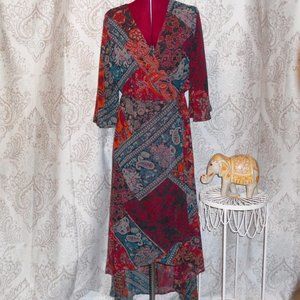 Spirit of Grace S High Low Dress 3/4 Sleeves Paisley Pattern